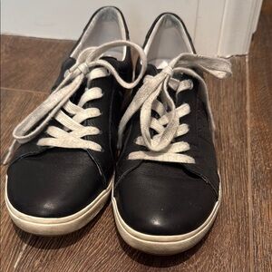 Josef Seibel Black Leather Sneakers with White Laces